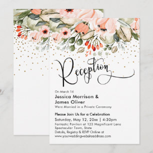 Blush Floral Imitate Gold Confetti Hochzeitsempfan Einladung