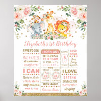 Blush Floral Jungle Animals 1. Geburtstag Meilenst