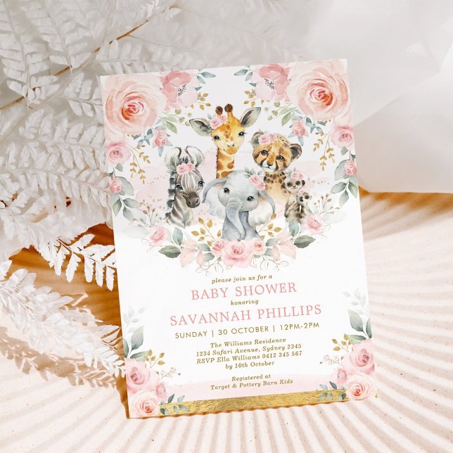 Blush Floral Jungle Safari Tiere Babydusche Einladung (Von Creator hochgeladen)