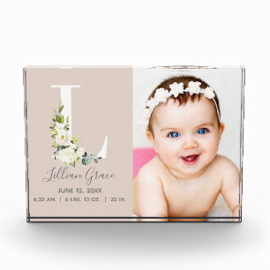 Blush Floral Letter L Foto Monogram Birth States