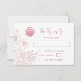Blush Floral Line Art Chinese Wedding RSVP