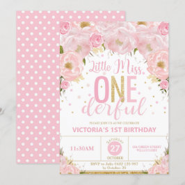 Blush Floral Little Miss Onederder 1. Geburtstag Einladung