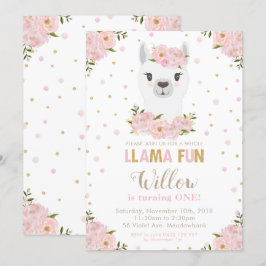 Blush Floral Llama Birthday Einladung