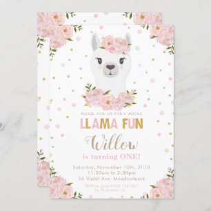 Blush Floral Llama Birthday Einladung
