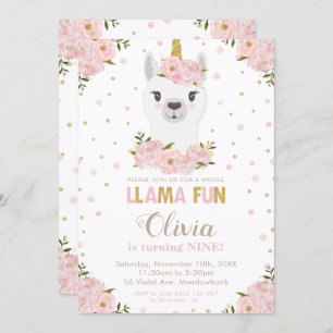 Blush Floral Llama Unicorn Geburtstag Llamacorn Einladung