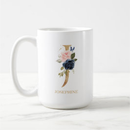 Blush Floral Monogram Letter "J" Personalisiert Kaffeetasse