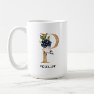 Blush Floral Monogram Letter "P" Personalisiert Kaffeetasse