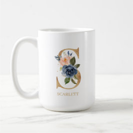 Blush Floral Monogram Letter "S" Personalisiert Kaffeetasse