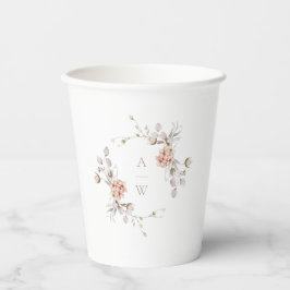Blush Floral Monogram Wedding Paper Cup Pappbecher