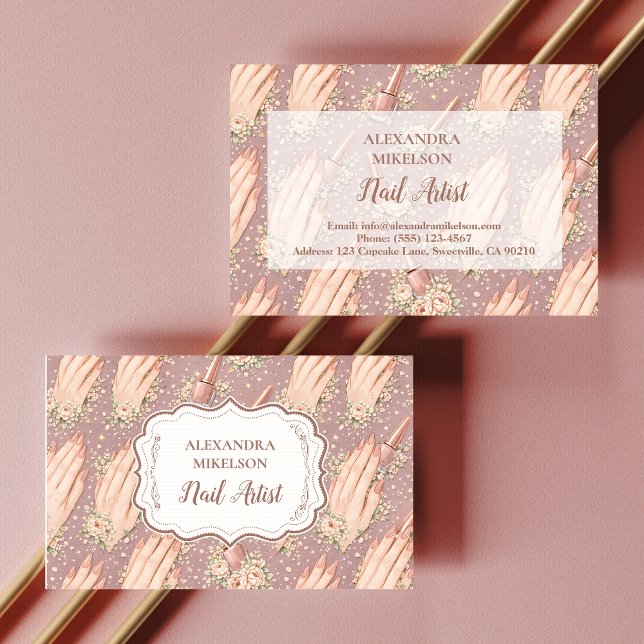Blush Floral Nageltechniker-Geschäft Visitenkarte (Von Creator hochgeladen)