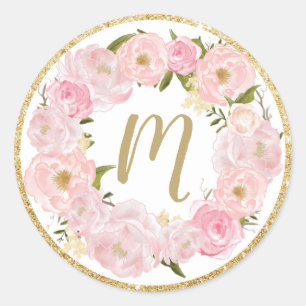 Blush Floral Name Erstmalige Gefälligkeitskennzeic Runder Aufkleber