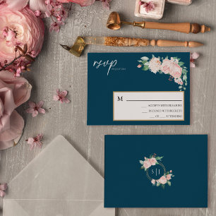 Blush Floral Navy Hochzeit einfache RSVP-Karte RSVP Karte
