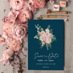 Blush Floral Navy Hochzeit speichern das Datum Save The Date