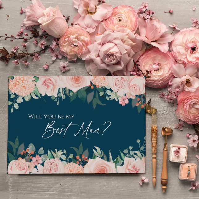 Blush Floral Navy Hochzeitskarte Trauzeuge Einladung (Von Creator hochgeladen)