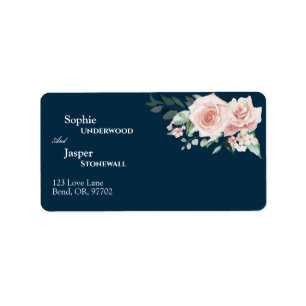Blush Floral Navy Hochzeitsplattform Adressaufkleber