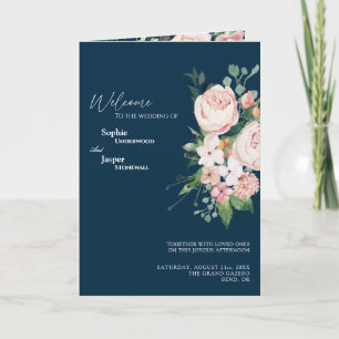 Blush Floral Navy Hochzeitsprogramm Programm