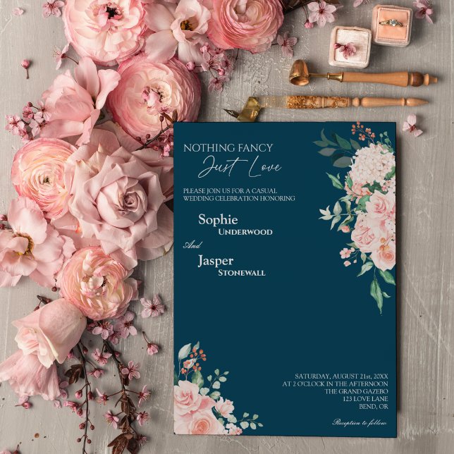 Blush Floral Navy Nichts Extravagant nur Liebe Hoc Einladung (Von Creator hochgeladen)