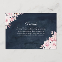 Blush Floral Navy Wasserfarbe Hochzeitsdetails Begleitkarte