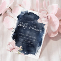 Blush Floral & Navy Wasserfarbe Splash Baby Dusche