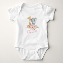 Blush Floral Niedlich Baby Elephant 1. Geburtstag Baby Strampler