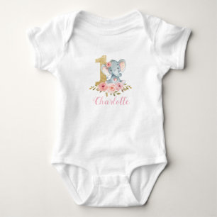 Blush Floral Niedlich Baby Elephant 1. Geburtstag Strampler