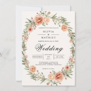 Blush Floral Oval Rahmen Hochzeit Einladung
