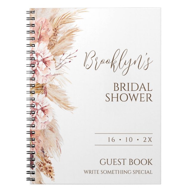 Blush Floral Pampas Brautparty Guest Notebook Notizblock (Vorderseite)