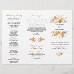 Blush Floral Pampas Grass Tri+Fold Hochzeitsprogra Flyer