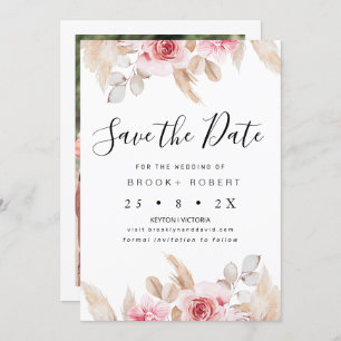 Blush Floral Pampas Wedding Save the Date Card Einladung