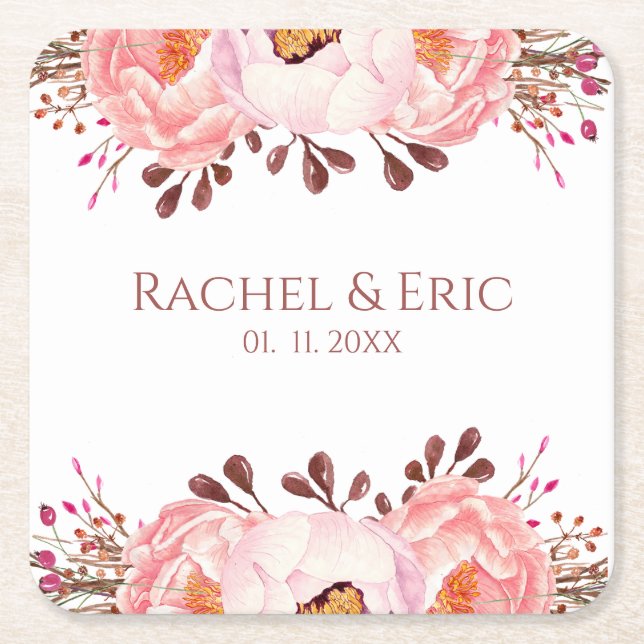 Blush Floral Paper Untersetzer mit Individuellen N (Vorderseite)