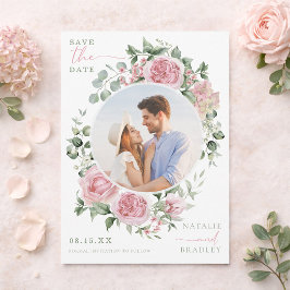 Blush Floral Peonies and Roses Photo Save The Date Einladung