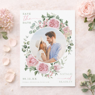 Blush Floral Peonies and Roses Photo Save The Date Einladung