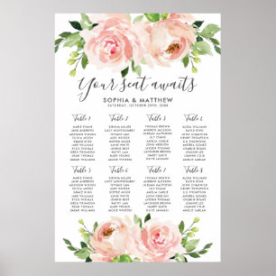 Blush Floral  Pink Flowers Wedding Seating Chart Poster