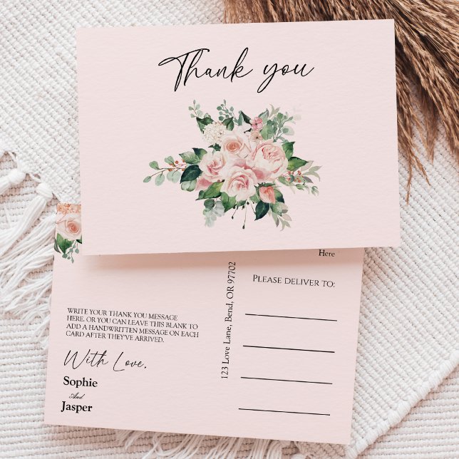 Blush Floral Pink Hochzeit Danke Postcard Postkarte (Von Creator hochgeladen)