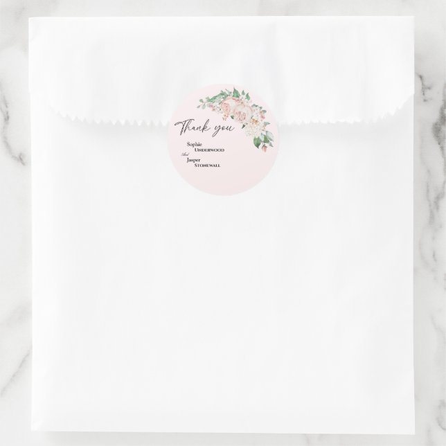 Blush Floral Pink Hochzeit Danke Sticker (Tasche)