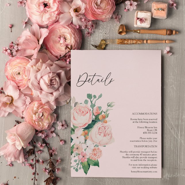 Blush Floral Pink Hochzeitskarte Begleitkarte (Von Creator hochgeladen)