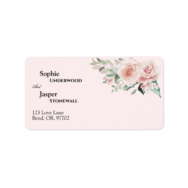 Blush Floral Pink Hochzeitsplattform Adressaufkleber (Vorne)