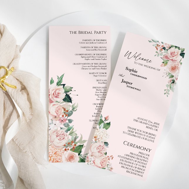 Blush Floral Pink Hochzeitsprogramm Programm (Von Creator hochgeladen)