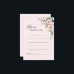 Blush Floral Pink Hochzeitsratenkarte Hinweiskarte<br><div class="desc">Dieses blütenrosa Hochzeitsratendesign mit seinem eleganten klassischen Hintergrund aus Pastellrosa und Marineblau mit schlichter moderner Typografie und eleganter Kalligraphie verleiht dem Set einen raffinierten Ton für jeden Veranstaltungsstil. Jedes Produkt ist mit wunderschönen, rosa Rosen mit üppigen Rosen und pfirsichfarbenen und elfenbeinigen Hydrangeas, die mit üppigen Eukalyptus- und grünen Blattdetails, zusammen...</div>