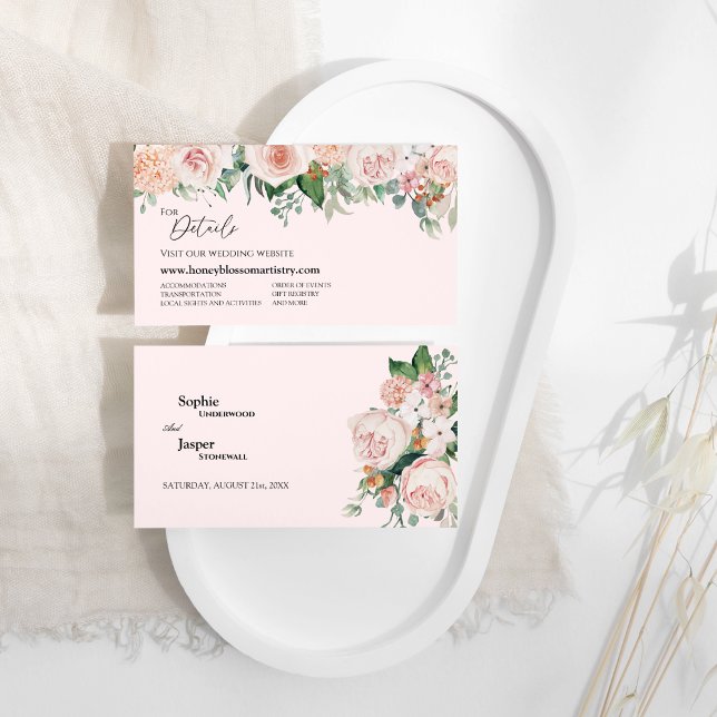 Blush Floral Pink Website Hochzeitskarte Begleitkarte (Von Creator hochgeladen)