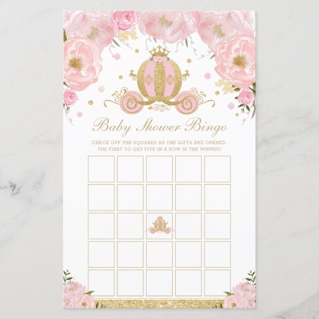 Blush Floral Princess Baby Showroom Bingo Game (Vorderseite)