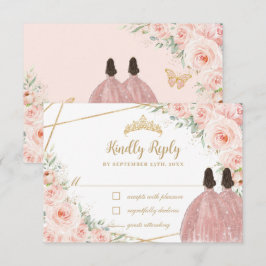 Blush Floral Princess Quinceañera Twins Geburtstag RSVP Karte