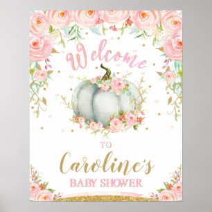 Blush Floral Pumpkin Baby Dusche Begrüßungszeichen Poster