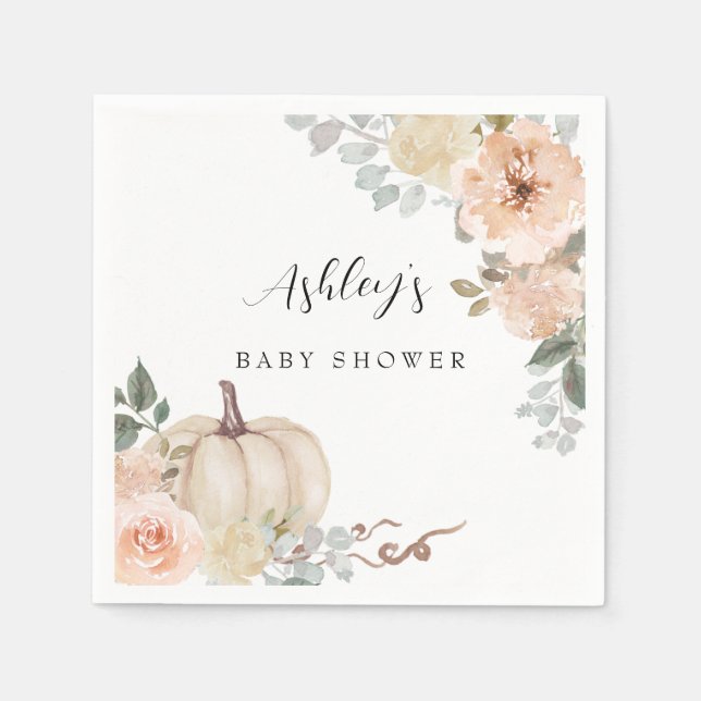 Blush Floral Pumpkin Baby Shower Napkins Paper  Serviette (Vorderseite)