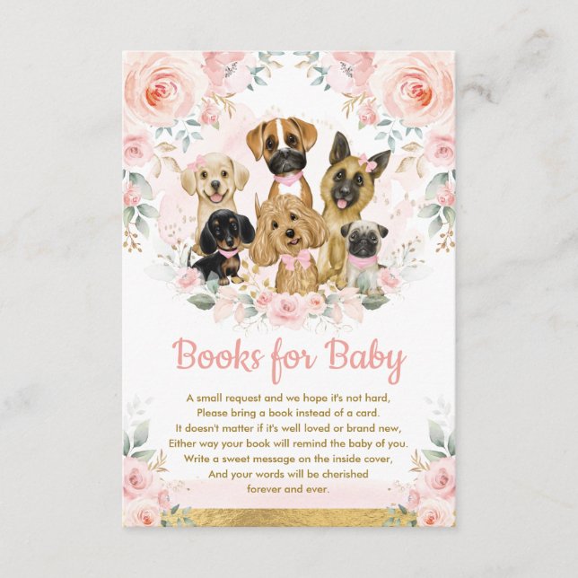 Blush Floral Puppy Dog Books for Baby Girl Showroo Begleitkarte (Vorderseite)