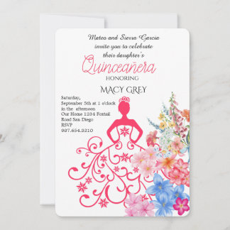 Blush Floral Quinceañera 15th Birthday Einladung