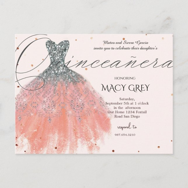 Blush Floral Quinceañera 15th Birthday Postkarte (Vorderseite)