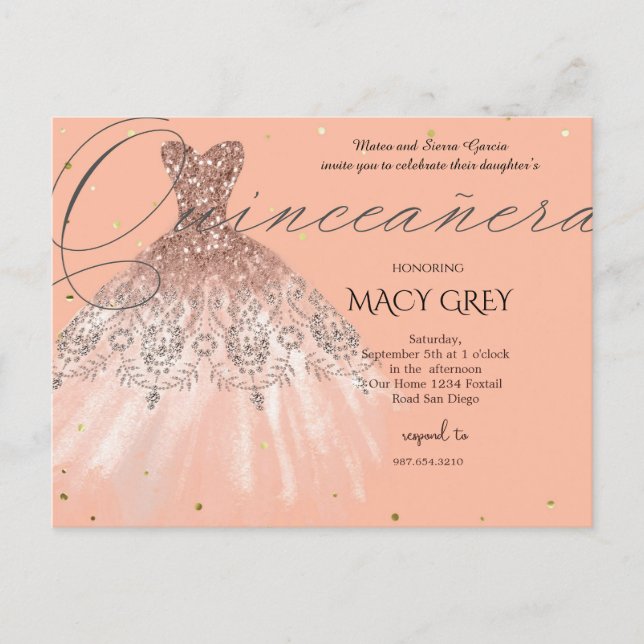 Blush Floral Quinceañera 15th Birthday Postkarte (Vorderseite)