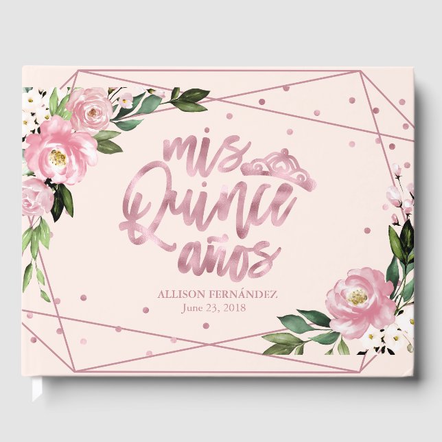 Blush Floral Quinceanera Gästebuch (Vorderseite)