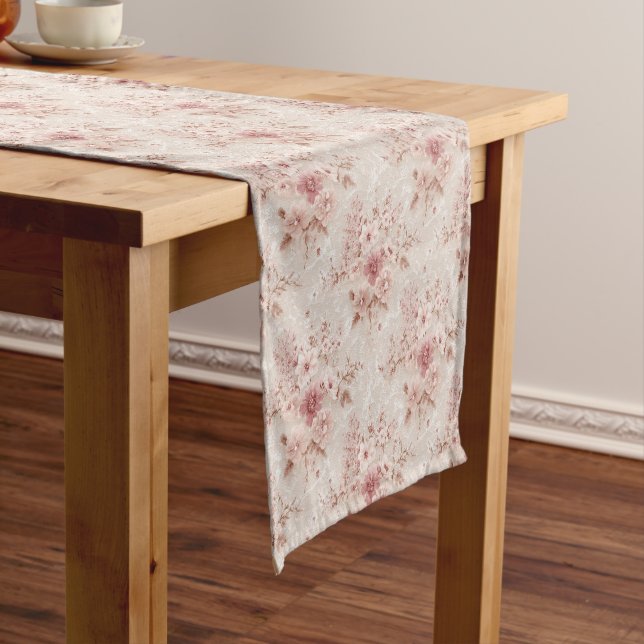 Blush Floral Romantic Lace-Inspired Table Runner Kurzer Tischläufer (Beispiel)